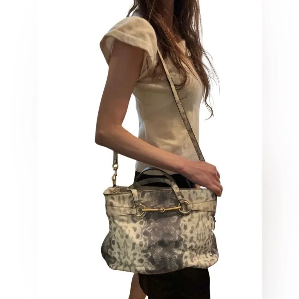 Gucci Gray Leopard Print Shoulder Bag with Horsebit Accents